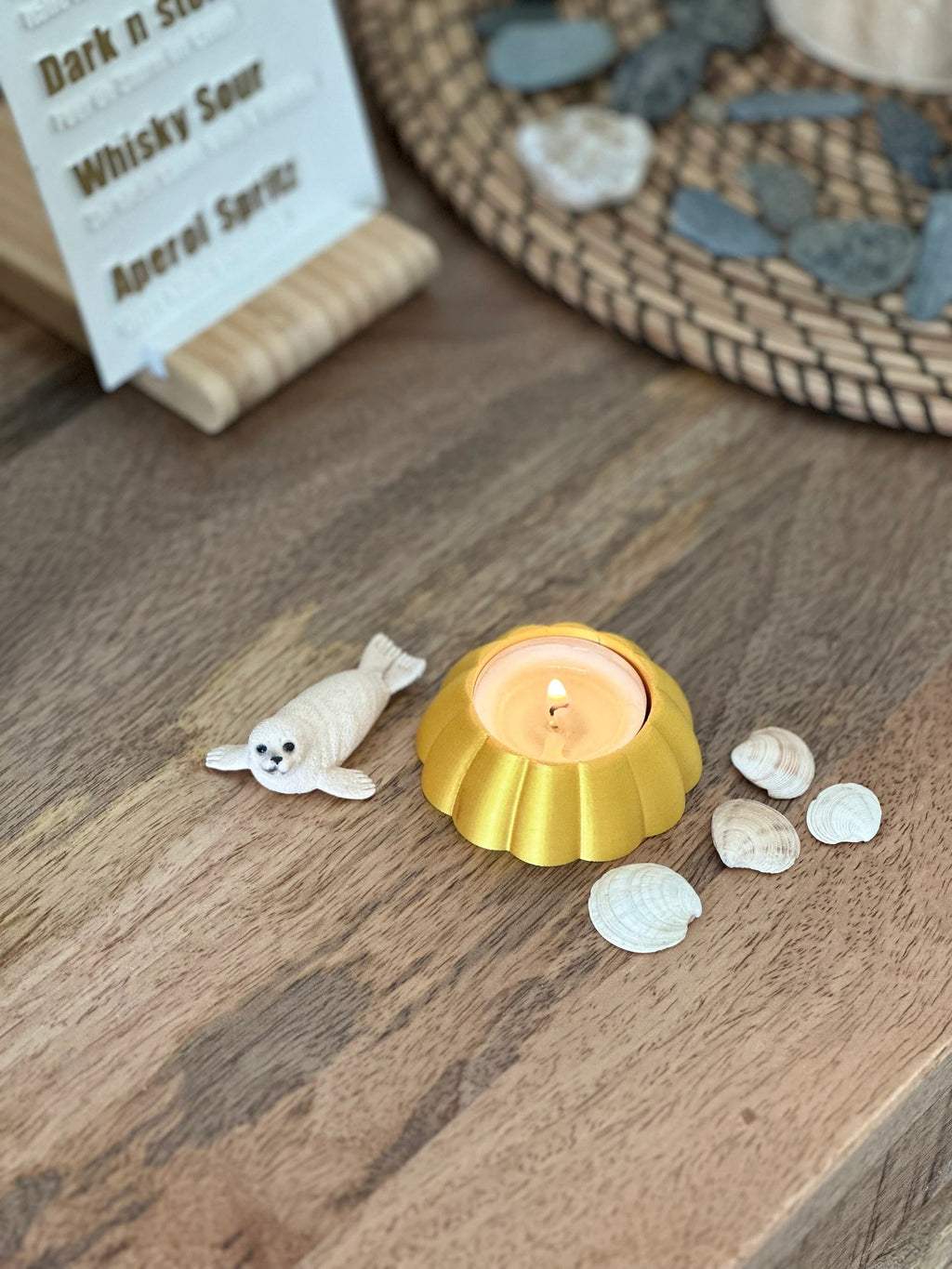 Golden Shell or Flower Tealight Holder 3D Printed Motif