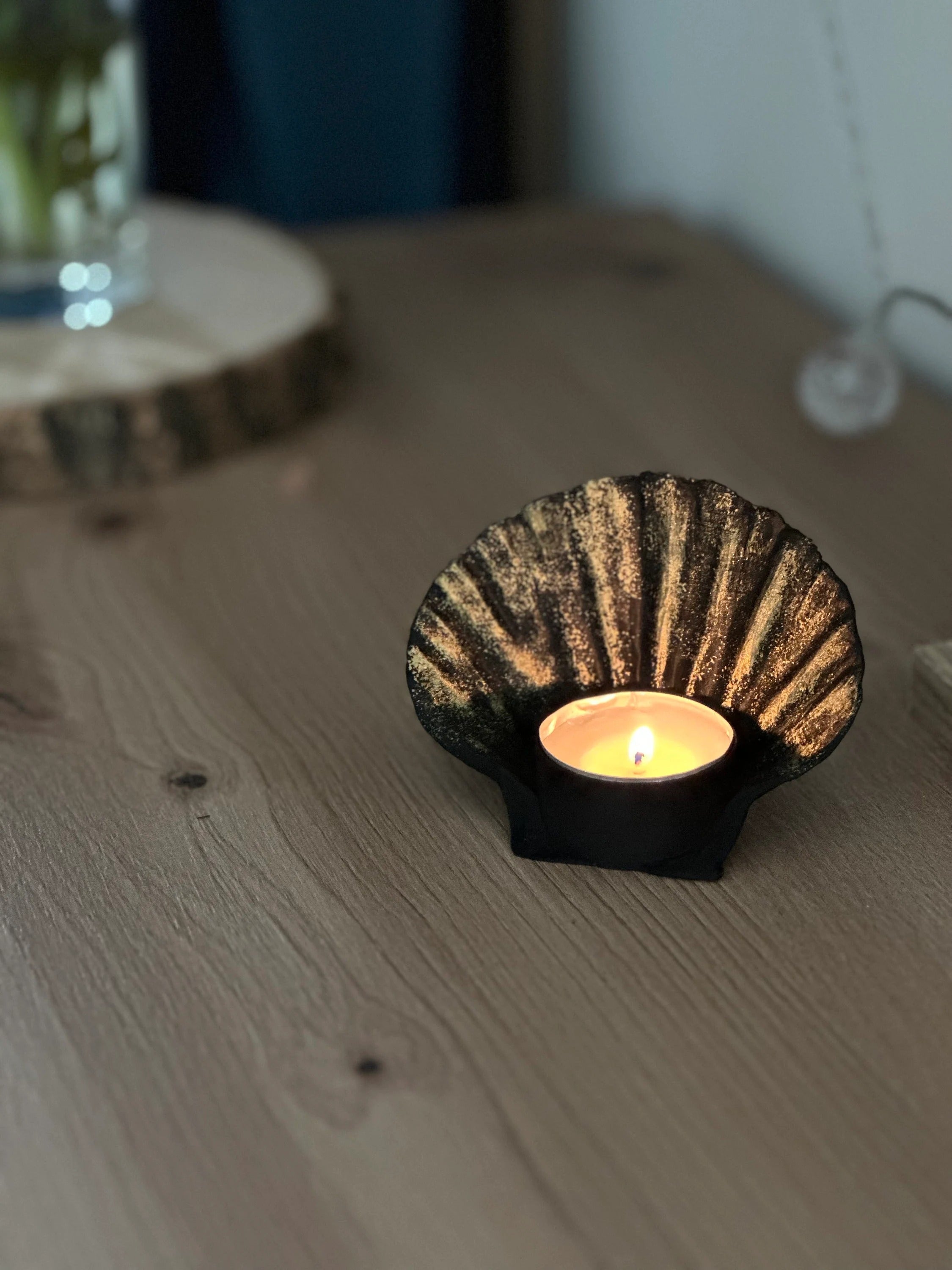 Tea Light Holder Shell With Gold 3D Printed Motif
