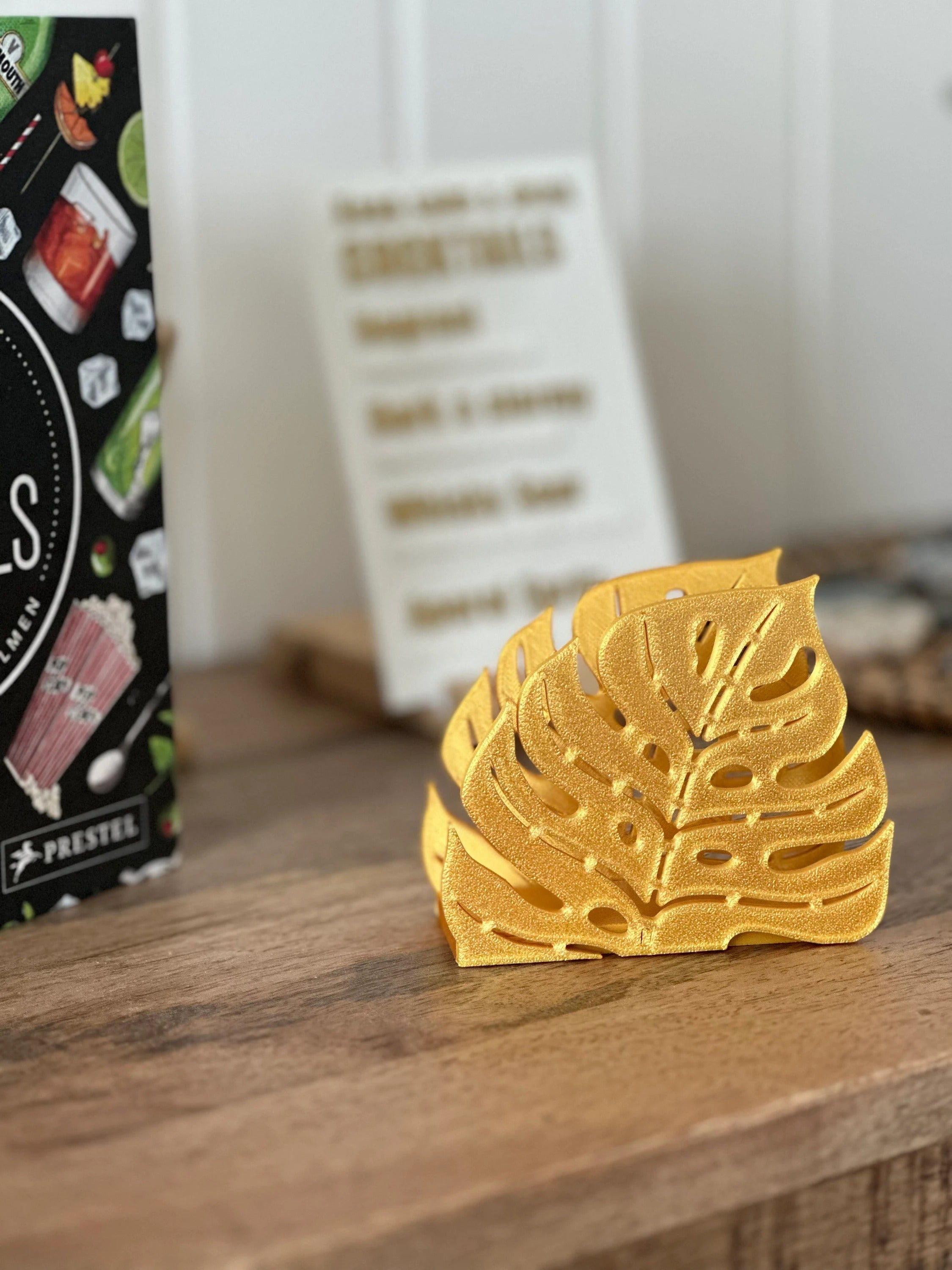 Unique Botanical Napkin Holder in Gold Natural Design