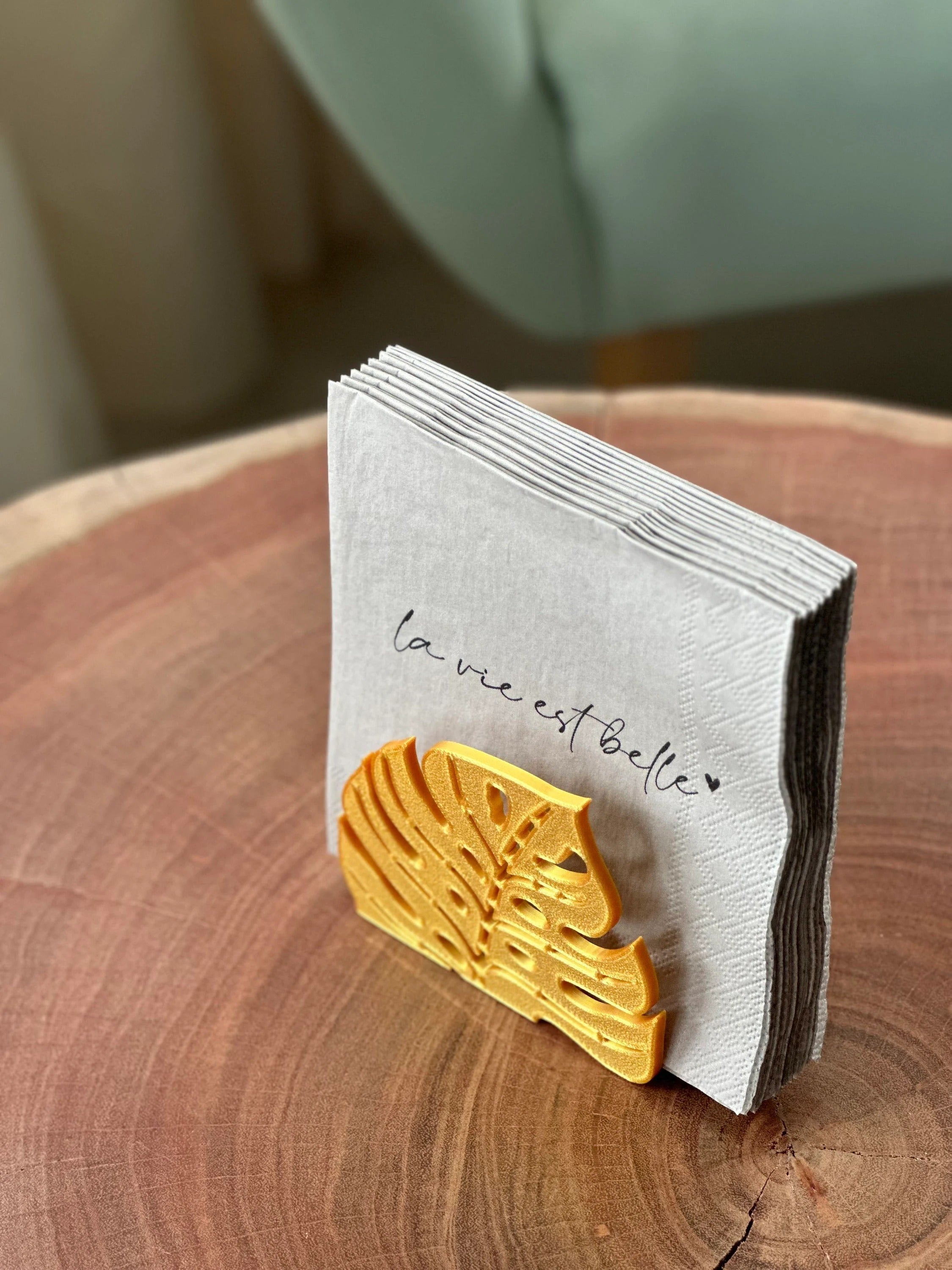 Unique Botanical Napkin Holder in Gold Natural Design