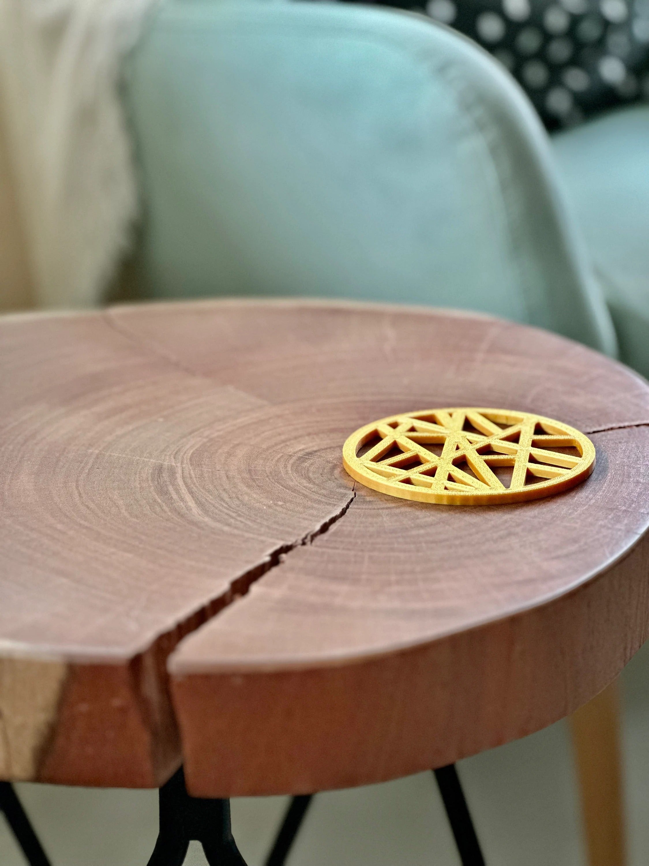 Unique Golden Geometric Coaster 3D Printed Motif