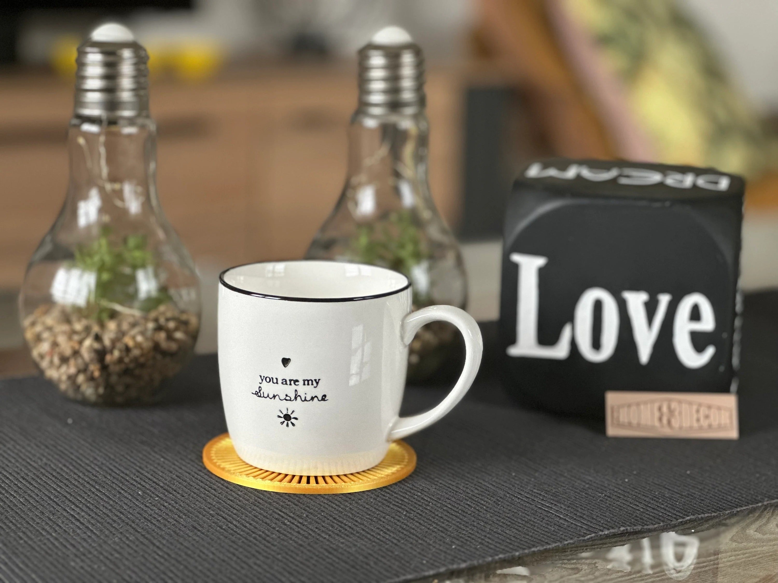 Unique Sun Coaster in Gold 3D Printed Motif Sustainable