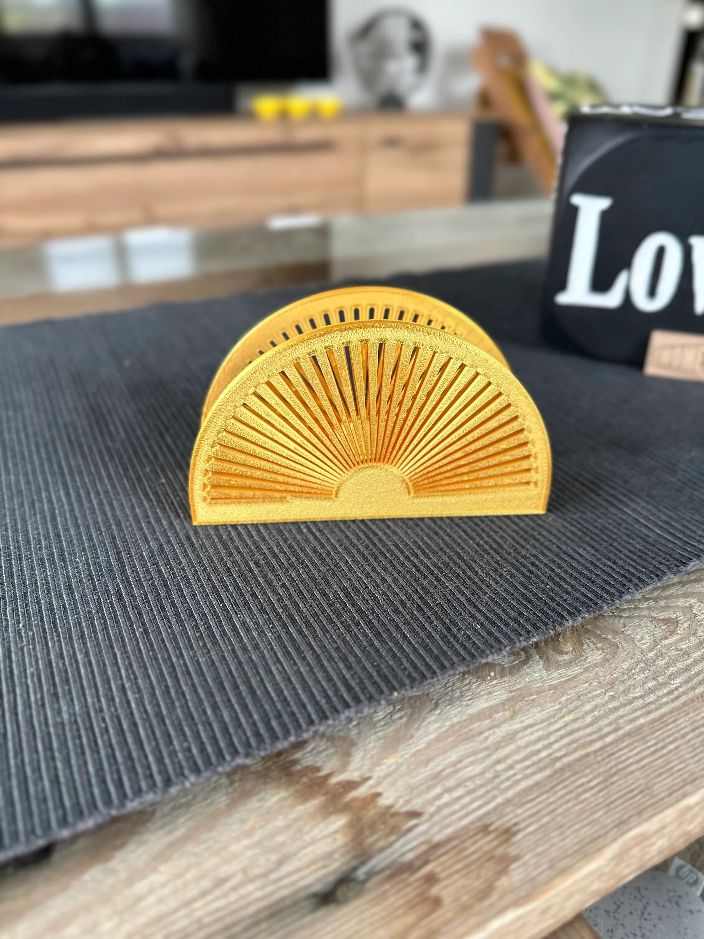 Unique Sun Napkin Holder in Gold Natural Design Sunrise